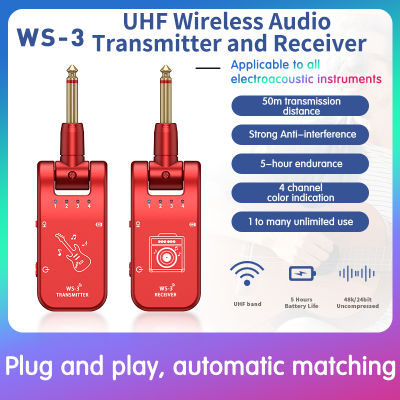 ตัวรับส่งสัญญาณ Uhf สากล Ws-3เครื่องรับส่งสัญญาณระบบกีตาร์ไร้สายแบบ4ช่องสัญญาณ Instrumen Akustik ด้วยไฟฟ้า