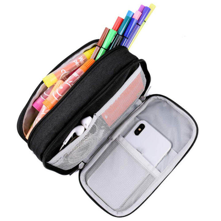 pencil-case-large-capacity-pencil-cases-pen-bag-pouch-holder-travel-cosmetic-make-up-bag-pouch-cable-bag-pouch-with-multi-compartments-for-school-students-office-adults-black