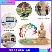 XU HOME ทองสีทอง ชุดรูปปั้นพระพุทธเจ้า คริสตัลคริสตัลคริสตัล การตกแต่งฝึกสมาธิโยคะ หินทรายนั่งพระพุทธรูปประดับ ความมั่งคั่งมากมาย รูปปั้นตกแต่งต้นไม้คริสตัล บ้านในบ้าน