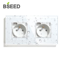 2021BSEED France Standard Plug WaterProof Double Wall Socket With White Black Glod 157mm Mirror Crystal Glass Panel