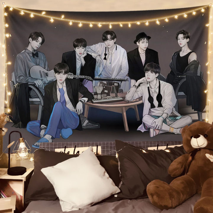 bts-การ์ตูนพื้นหลังผ้า-tapestry-ins-รอบ-kim-taehyung-และ-kim-namjoon-แขวนผ้าหอพักนักเรียนข้างเตียงตกแต่งห้องห้องนอน-wall-ผ้า