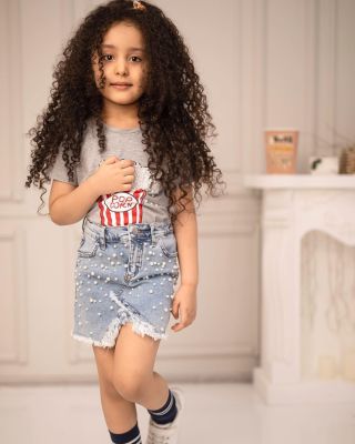 [COD] 2022 European and summer new girls suit wholesale short-sleeved popcorn T-shirt beaded denim