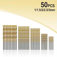 HH-DDPJ50pcs Titanium Coated Drill Bits Hss High Speed Steel Drill Bits Set Tool High Quality Power Tools 1/1.5/2/2.5/3mm