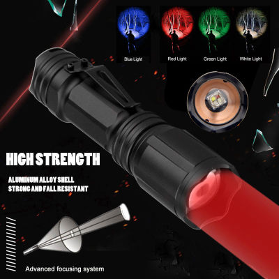 Hunting flashlight 4 Color In 1 Multi-Color WhiteGreenRedBLUE Aluminum Torch Lamp Tactical Flashlight For 18650 batteryy