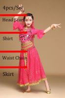 ชุดเต้นรำหน้าท้องสำหรับเด็กชุดเต้นรำอินเดียชุดเต้นรำบอลลีวูดสำหรับชุดเต้นในการแสดงเด็กผู้หญิง