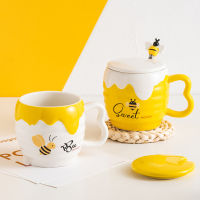 Creative ceramic mug with cover lid 400ml cartoon cute Bee Mugs office coffee cup drinking tea cup