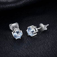 HotJewelryPalace รอบ1.2ct ของแท้ Blue Topaz 925เงินสเตอร์ลิงสตั๊ดต่างหูแฟชั่นผู้หญิงเครื่องประดับอัญมณี Party Gift