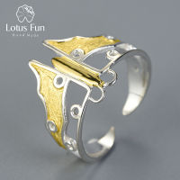 Lotus Fun Real 925 Sterling Silver Natural Handmade Designer Fine Jewelry Adjustable Hollow Butterfly Kite Rings for Women