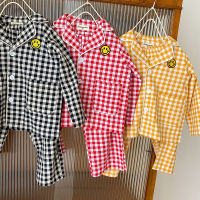 2021 Autumn New Kids Pajamas Plaid Sleepwear Long Sleeve Shirt and Pants 2Pcs Smile Girls Nightclothes Baby Girls Clothing