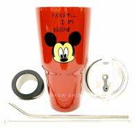 GF แก้วเยติ เก็บอุณหภูมิ ร้อน เย็น ลายการ์ตูน Mickey Mouse มิกกี้ เมาส์ สีแดง ฟรี !! แสตนเลส พร้อมแปรงล้าง + ยางรองแก้ว (คละสี)