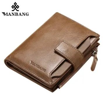 ManBang High Quality Genuine Leather Trifold Zipper Wallets for Men