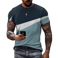 Summer New Style Mens Stitching Color Printing Short-Sleeved T-shirt Casual Mens Top