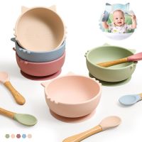 Lets make 1 Set Baby Silicone Feeding Bowl &amp;Spoon Cartoon Cat Shape Waterproof Suction Bowl With Spoon Baby Tableware BPA Free Bowl Fork Spoon Sets