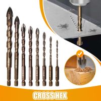 8Pcs Cross Hex Tile Drill Bits Set for Glass Ceramic Concrete Hole Opener Brick Hard Alloy Triangle Bit Woodworking Tool Kit