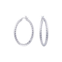 Silverthai 3mm x 35mm Classic texture hoop earrings silver,ต่างหูห่วงเงินแท้ 925 , ต่างหูห่วงเงินใหญ่ , แฟชั่น , ห่วงอินเทรนด์