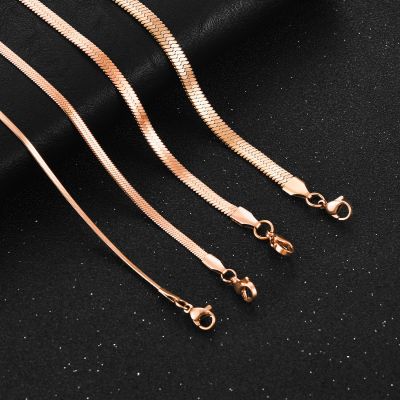 【CW】Rose Gold Color Plated Blade Chain Necklace Stainless Steel High Quality Mens Womens Choker Jewelry Accessories Gift 2/3/4/5mm