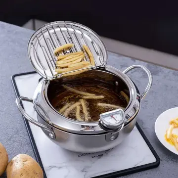 Deep Frying Pot With Strainer Basket Tong Stainless Steel Japanese Tempura Frying  Pot For French Fries Chicken