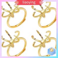 LIAOYING 4 Pcs ทองสีทอง แหวนกรงเล็บว่างเปล่า ทองเหลืองเบิ้ล 18มม. 15มม. ส่วนประกอบแหวนนิ้วมือ แหวนนิ้วมือที่สวยงาม ฐานแหวนกรงเล็บชุบทองแท้ สาวๆ