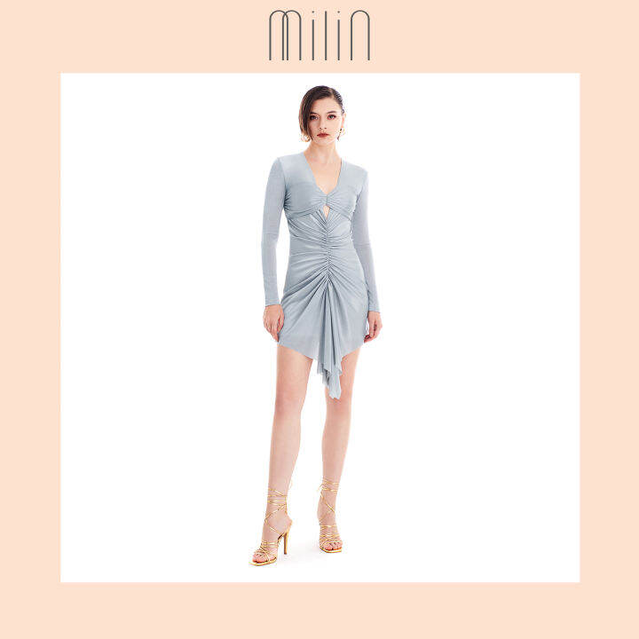 milin-long-sleeves-sweet-heart-ruched-mini-dress-เดรสสั้นแขนยาวดีเทลแต่งรูดช่วงอก-corylus-dress