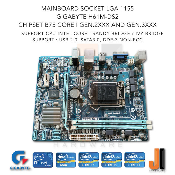 mainboard-gigabyte-ga-h61m-ds2-lga1155-รองรับ-intel-core-i-gen-2xxx-sandy-bridge-and-gen-3xxx-ivy-bridge-สินค้ามือสองสภาพดีมีฝาหลัง