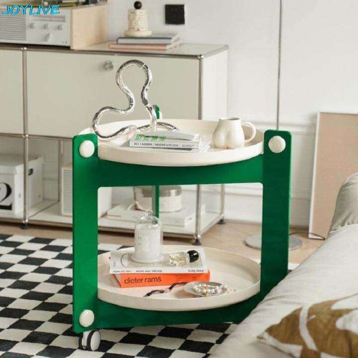 JOYLIVE Small Coffee Table Movable Sofa Side Table Creative Home Trolley Cart Double Layer Table