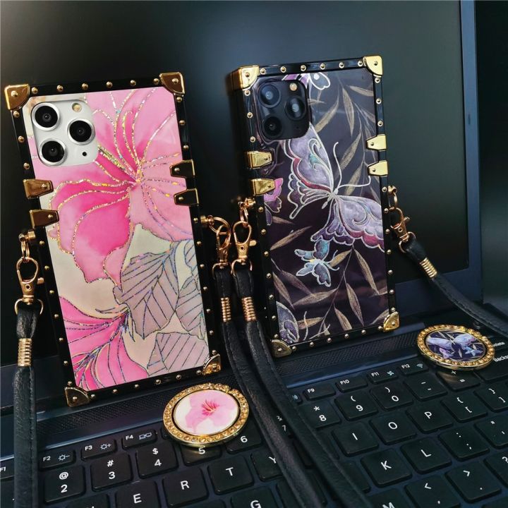 16-digits-เคสดอกไม้ผีเสื้อแวววาวสำหรับ-iphone-12-pro-max-x-xs-max-xr-11-13-6-6s-7-8-plus-สายคล้องสายคล้องคอสแควร์เคสโทรศัพท์