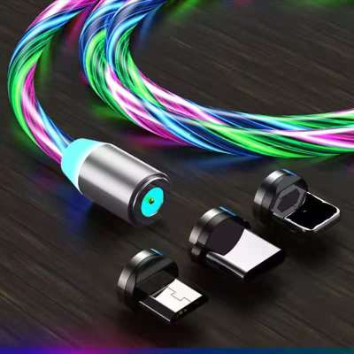 Mobile Phone Cable Magnetic Flow Luminous Lighting Charging Cord Charger Wire 1M-2M For Samaung LED Micro USB Type C