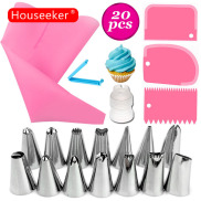 Houseeker Bộ 20 món gồm túi bắt bông kem bằng silicone và 14 vòi phun kem