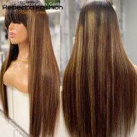 Rebecca Straight Human Hair Wigs With Bangs Ombre Wig For Women Silk Brown Blonde Highlight Machine Made Wig 100 Peruvian Remy [ Hot sell ] Decoration Center