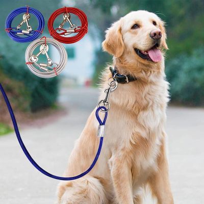 （PAPI PET） Double End Dogs Leash Dog Tie Out Cable ตะขอโลหะตะกั่ว Pet Traction Chain Chew Proof ยาวเหล็กสายจูงเชือก3/5/10M