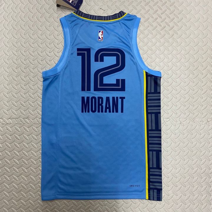 เสื้อกีฬาบาสเก็ตบอล-ลายทีม-memphis-grizzlies-ja-morant-สีฟ้า-สําหรับผู้ชาย