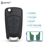 Keyyou รีโมทพับได้2ปุ่ม,รีโมท433ที่ห้อยกุญแจรถ Mhz สำหรับ Opel Vauxhal Zafira Astra H 2005-2009พร้อมชิป Pcf7946 Hu100 Balde