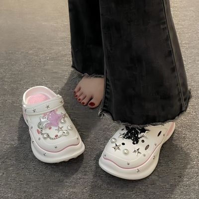 【July】 cool five-pointed star hole shoes womens summer 2023 new thick-soled Baotou sandals ins tide slippers