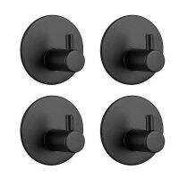 ☬ 1PC 304 Stainless Steel No Punch Hook Round Matte Black/Brushed Single Coat Hook Bathroom Door Rear Hanger