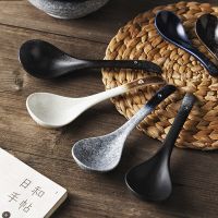 Japanese Style Large Spoon Household Simple Ceramic Long Handle Soup Spoon Congee Spoon Kitchen Restaurant Hotel Tableware ZB678 Serving Utensils