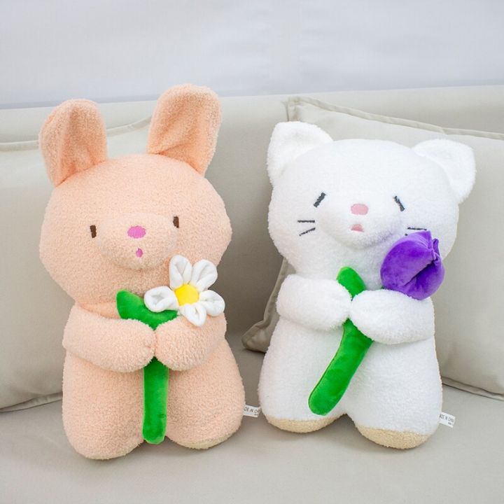 ตุ๊กตาตุ๊กตาหนานุ่ม-sunlemon-หมีแมวสไตล์ญี่ปุ่นยัดไส้สัตว์ตุ๊กตากระต่ายถือดอกไม้ของขวัญวันขอบคุณพระเจ้าเด็กผู้หญิง