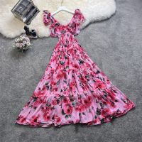 Summer New Temperament Seaside Holiday Beach Dress Loose Waist Cake Skirt Suit 2583 Meat