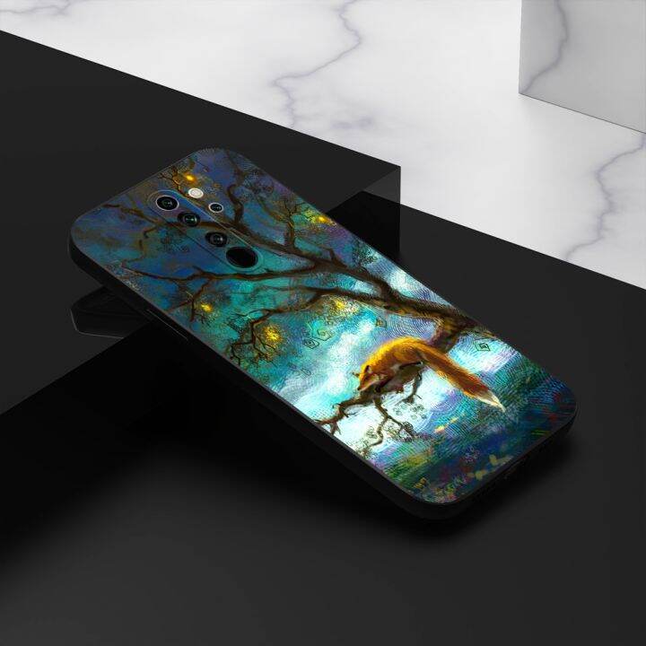 classy-for-xiaomi-redmi-note-8-pro-case-soft-silicon-phone-back-cover-black-tpu-case-fox-autumn-leaves