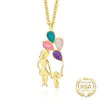 2023 Trendy Fine Jewelry Sterling Silver 925 Colorful Enamel Balloon Mother Daughter Pendant Necklace For Women Mothers Day Gift