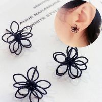 Chloeh Hornbye Shop Fashion Simple Black Double Hollow Flower Earrings for Women Lovely Girl Stud Earrings Jewelry