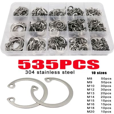 【CW】 535Pcs C clip Washer M8 M20 Internal External Retaining Circlips Ring Stainless Steel Clip Snap Assortment
