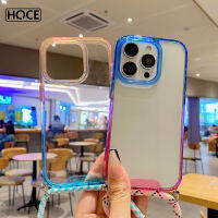 เคสโทรศัพท์แฟชั่นแบรนด์ HOCE กรอบสายคล้องแบบคาดตัวเคสโทรศัพท์ใสไล่ระดับสีสำหรับ iPhone 14 12 11 13 Pro Max เคสด้านหลังป้องกันการกระแทก