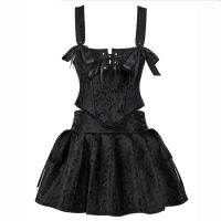 ผู้หญิงเซ็กซี่ Victorian Corset Dresse Gothic Drawstring Camisole &amp; Mini กระโปรงชุดสายคล้องไหล่ Backless Crop Bustier Club เครื่องแต่งกาย