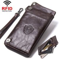 Mens Wallet Genuine Leather Clutch Man Walet nd Luxury Male Purse Long Wallets Zip Coin Purse 6.5" Phone Pocket