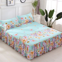 Classic Printed Double Layer Bed Skirt Polyester Non-slip Bedspread 3pcsset Pastoral King Queen Size Bed Sheet With Pillowcase