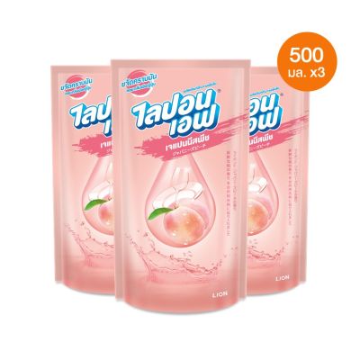 Lipon F น้ำยาล้างจาน ไลปอนเอฟ เจเปนนิสพีช (ชนิดถุงเติม) 500 ml  แพ็ค3ถุง