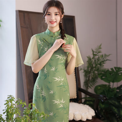 2022 Feifei Sleeves Rich Satin Mid-Length Cheongsam Fresh Art And Republic Of China Girl Cheongsam Young