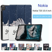 เคสฝาครอบป้องกันแท็บเล็ตคุณภาพสูงสำหรับ Nokia T20 10.4นิ้ว TA-1397,TA-1394,TA-1392เคสหนังพับฝาเป็นฐานมีสไตล์ลายภาพวาดสีแบบพับสามทบ