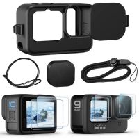 ชุดอุปกรณ์ตกแต่งสำหรับ Gopro Hero 10 9เคสซิลิโคนป้องกันหน้าจอสีดำพร้อมสายคล้องสำหรับ Go Pro 10