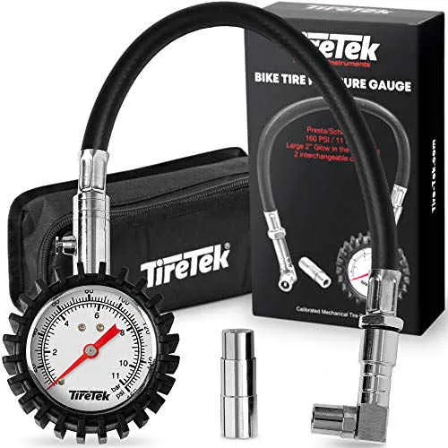 TireTek Road Bike Tire Pressure Gauge, 160 PSI with Interchangeable